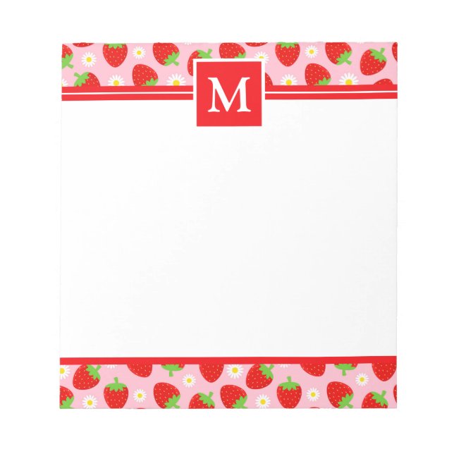 Cute Summer Strawberries Monogram Notepad (Front)
