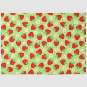 Cute Summer Strawberries & White Flowers on Green Tissue Paper