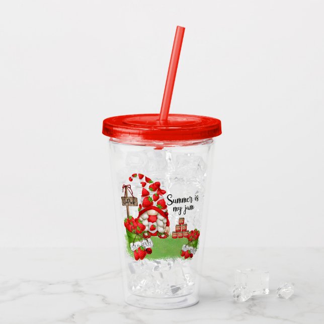 Cute Summer Strawberry Gnome Acrylic Tumbler (Back Ice)