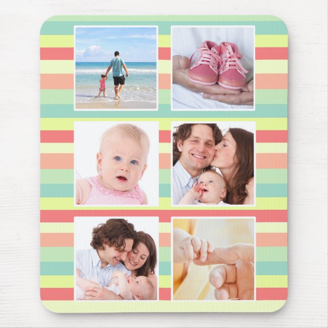 Cute Summer Stripes Photo Collage Mouse Mat (Front)