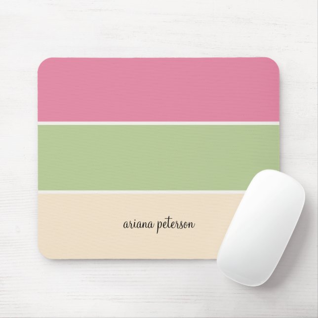 Cute Summer Stripes & Script Name Mouse Mat (With Mouse)