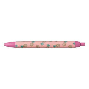 cute summer tropical faux gold pineapple pattern black ink pen