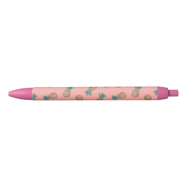 cute summer tropical faux gold pineapple pattern black ink pen (Front)