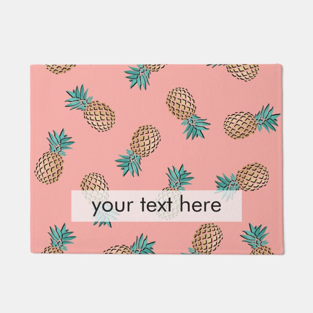 cute summer tropical faux gold pineapple pattern doormat (Front)