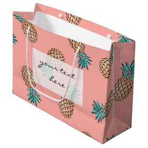 cute summer tropical faux gold pineapple pattern large gift bag