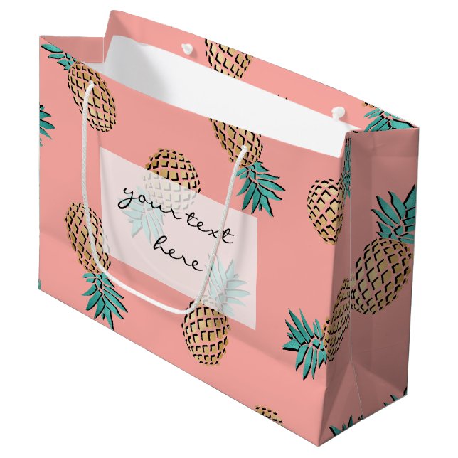 cute summer tropical faux gold pineapple pattern large gift bag (Front Angled)