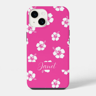 Cute Summer Tropical Hibiscus flower Pink iPhone 14 Case