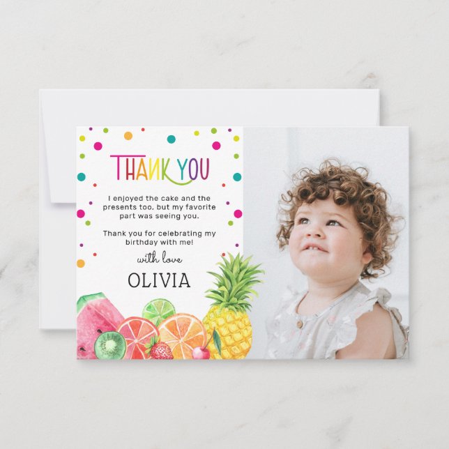 Cute Summer Tropical Tutti Fruitti Fruit Birthday Thank You Card (Front)