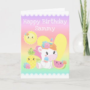 Cute Summer Tropical Unicorn Birthday Card