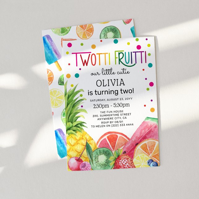 Cute Summer TWO-tti Fruitti Fruit 2nd Birthday  Invitation (Creator Uploaded)