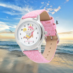 cute Summer unicorn add name girls kid Watch