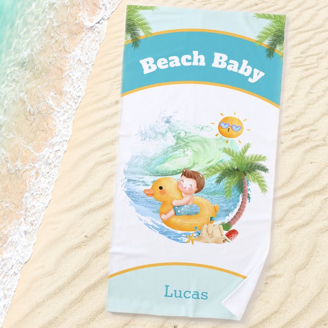 Cute Summer Vacation Name Beach Boy Beach Towel (Creator Uploaded)