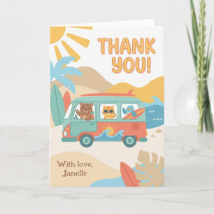 Cute Summer Vacation Thank You Beach Van Animals Card