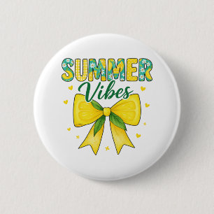 Cute Summer Vibes Lemon and Daisy Bow 6 Cm Round Badge