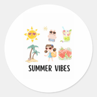 cute summer vibes shirt for kids. classic round sticker