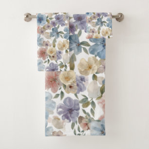 Cute Summer Watercolor Floral Pattern  Bath Towel Set