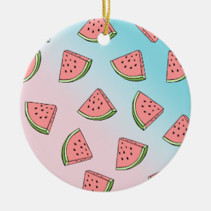 Cute summer watermelon pattern pastel pink & blue ceramic tree decoration