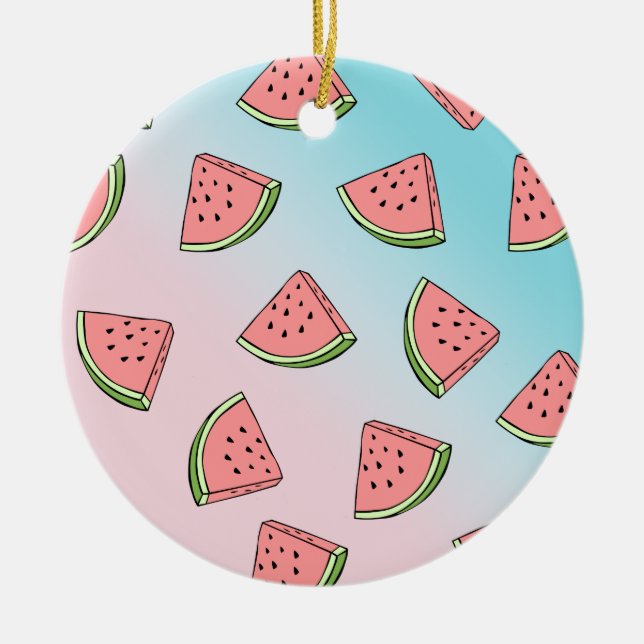 Cute summer watermelon pattern pastel pink & blue ceramic tree decoration (Front)