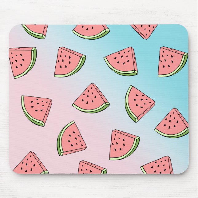 Cute summer watermelon pattern pastel pink & blue mouse mat (Front)