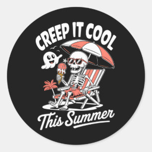 Cute Summerween Ghost Funny Beach Halloween Classic Round Sticker