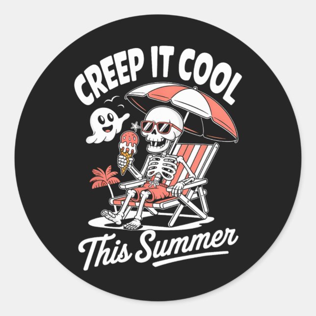 Cute Summerween Ghost Funny Beach Halloween  Classic Round Sticker (Front)