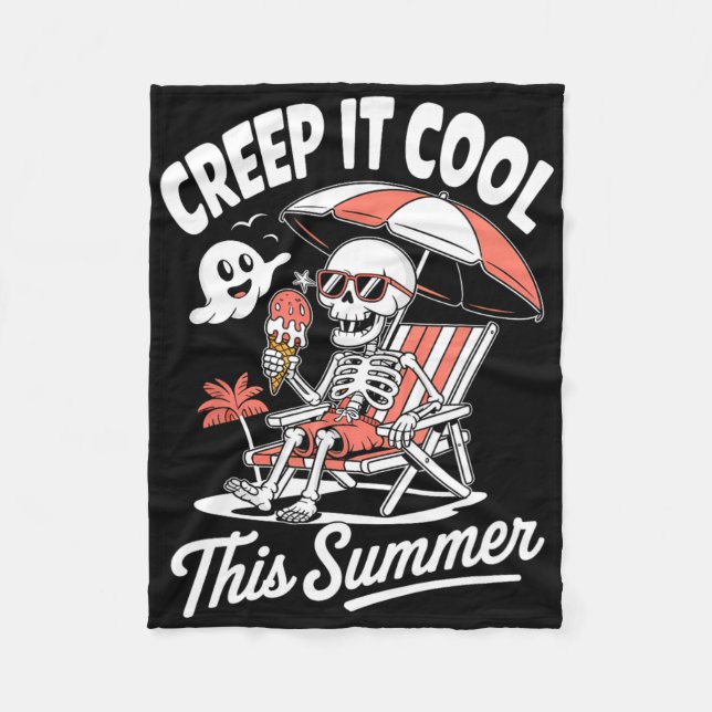 Cute Summerween Ghost Funny Beach Halloween  Fleece Blanket (Front)