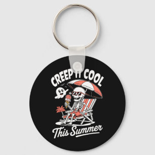 Cute Summerween Ghost Funny Beach Halloween Key Ring