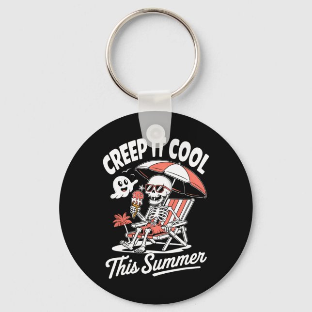 Cute Summerween Ghost Funny Beach Halloween  Key Ring (Front)