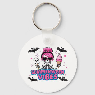 Cute Summerween Vibes Skeleton IceCream Summer Vac Key Ring