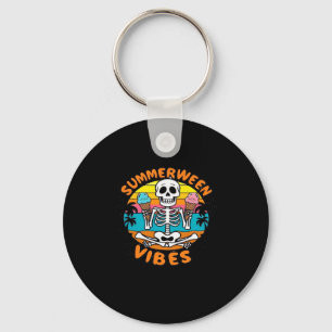 Cute Summerween Vibes Skeleton IceCream Summer Vac Key Ring