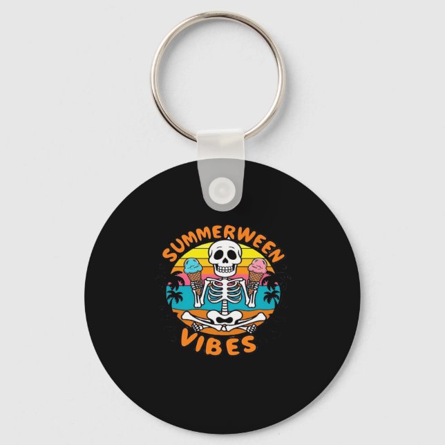 Cute Summerween Vibes Skeleton IceCream Summer Vac Key Ring (Front)