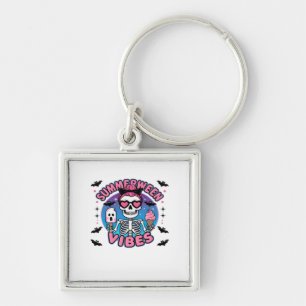 Cute Summerween Vibes Skeleton IceCream Summer Vac Key Ring