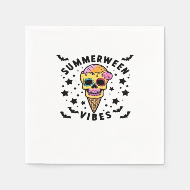 Cute Summerween Vibes Skeleton IceCream Summer Vac Napkin (Front)