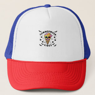 Cute Summerween Vibes Skeleton IceCream Summer Vac Trucker Hat