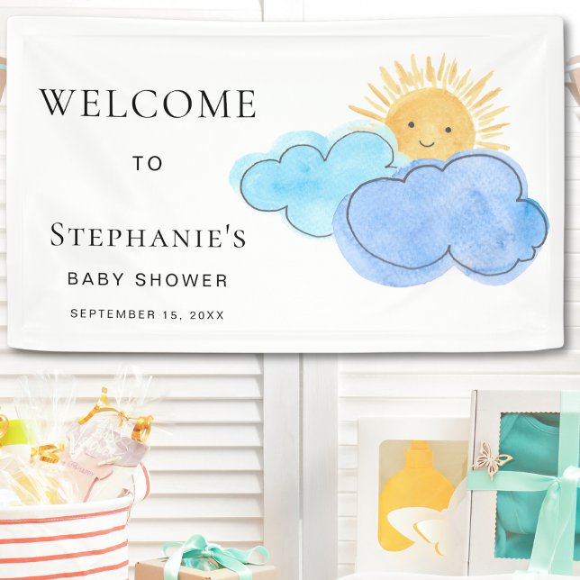 Cute Sun And Clouds Boy's Baby Shower Welcome  Banner (Creator Uploaded)