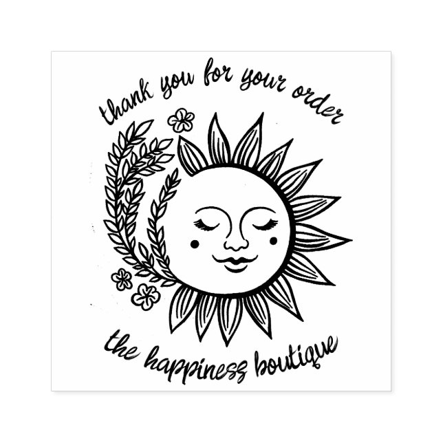 Cute Sun and Flowers CUSTOM Order Thank You  Rubber Stamp (Imprint)