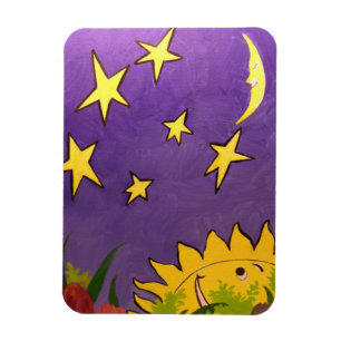 Cute Sun and Moon with Yellow Stars Flexible Magnet