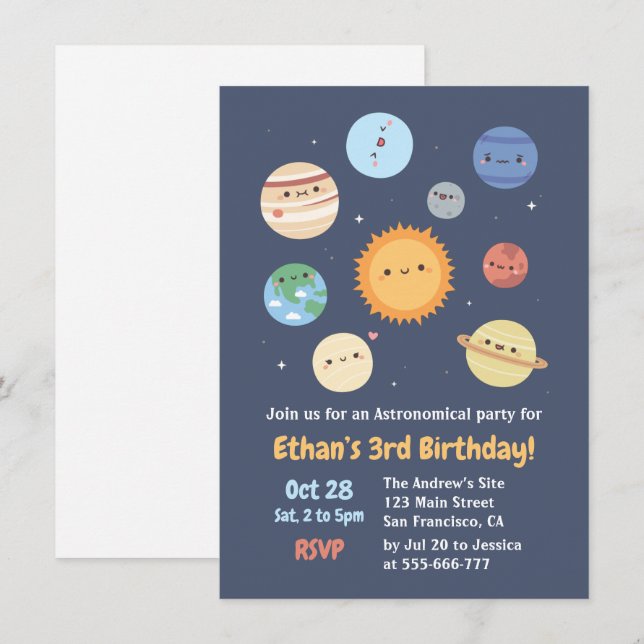 Cute Sun And Planets Space Birthday Invitation (Front/Back)