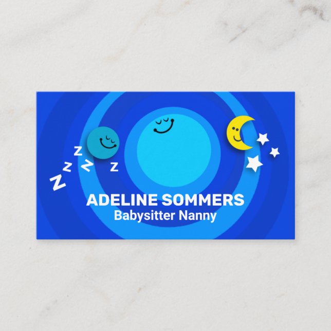 Cute Sun Babysit Sleeping Earth Moon Nanny Service Business Card (Front)