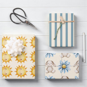 Cute Sun Bunny Flower Pattern Gift Wrap