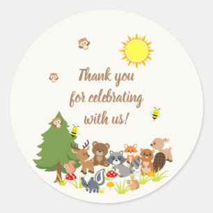 Cute Sun Colourful Woodland Animals Classic Round Sticker