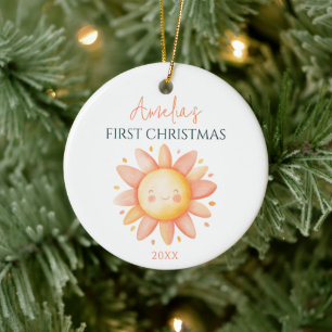 Cute Sun Drawing Custom Keepsake 1st Christmas Ceramic Tree Decoration