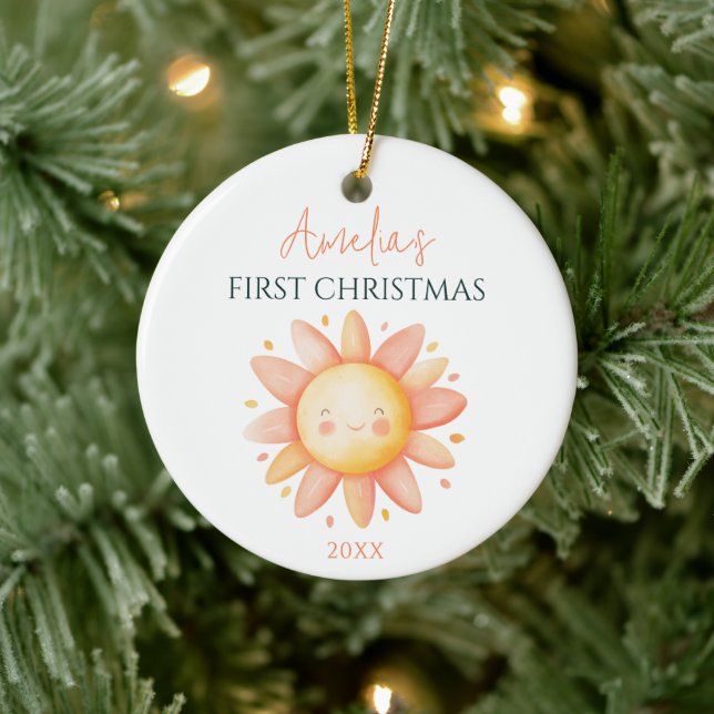 Cute Sun Drawing Custom Keepsake 1st Christmas Ceramic Tree Decoration (Tree)