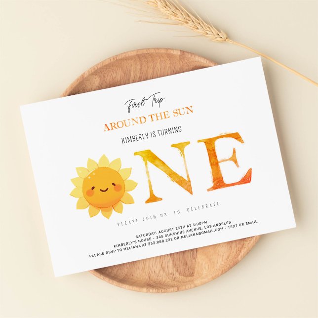 Cute Sun First Trip Around the Sun First Birthday Invitation (Creator Uploaded)