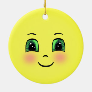 Cute Sun Happy Face Emoji Ceramic Tree Decoration
