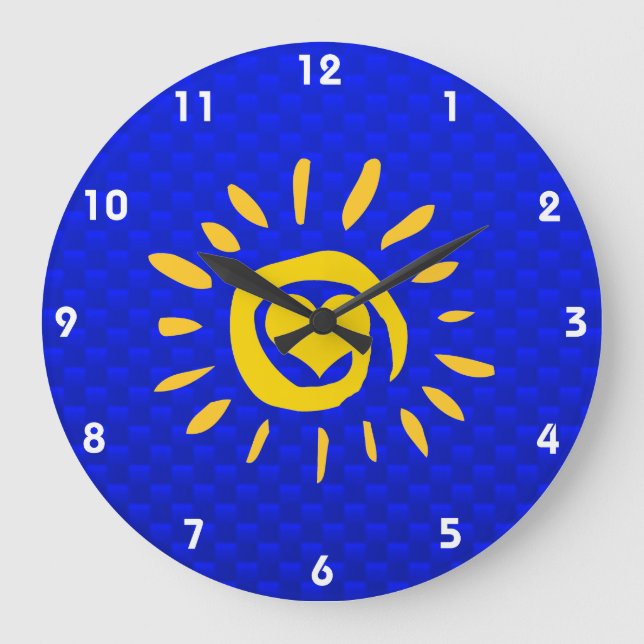Cute Sun & Heart on Blue Large Clock (Front)