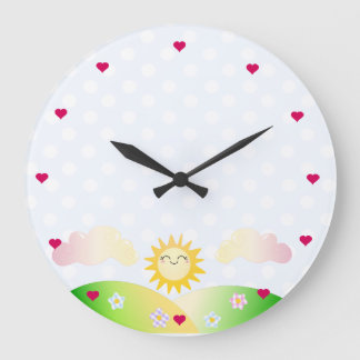 Cute sun kawaii cartoon large clock