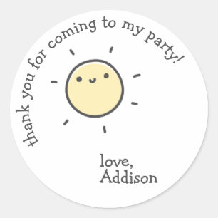 Cute Sun - Kids Birthday Thank You Classic Round Sticker