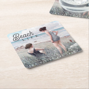 Cute Sun-Kissed and Salty Beach Life Square Paper Coaster