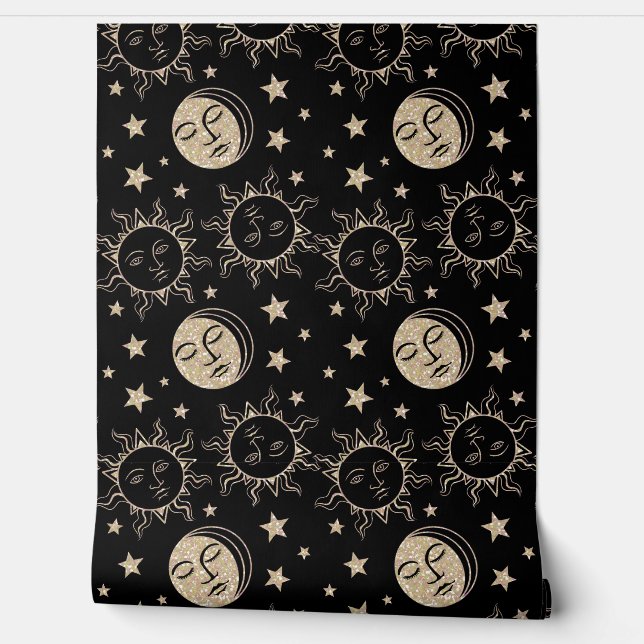    Cute Sun Moon And Stars Magical Gender Neutral Wallpaper (Unrolling)